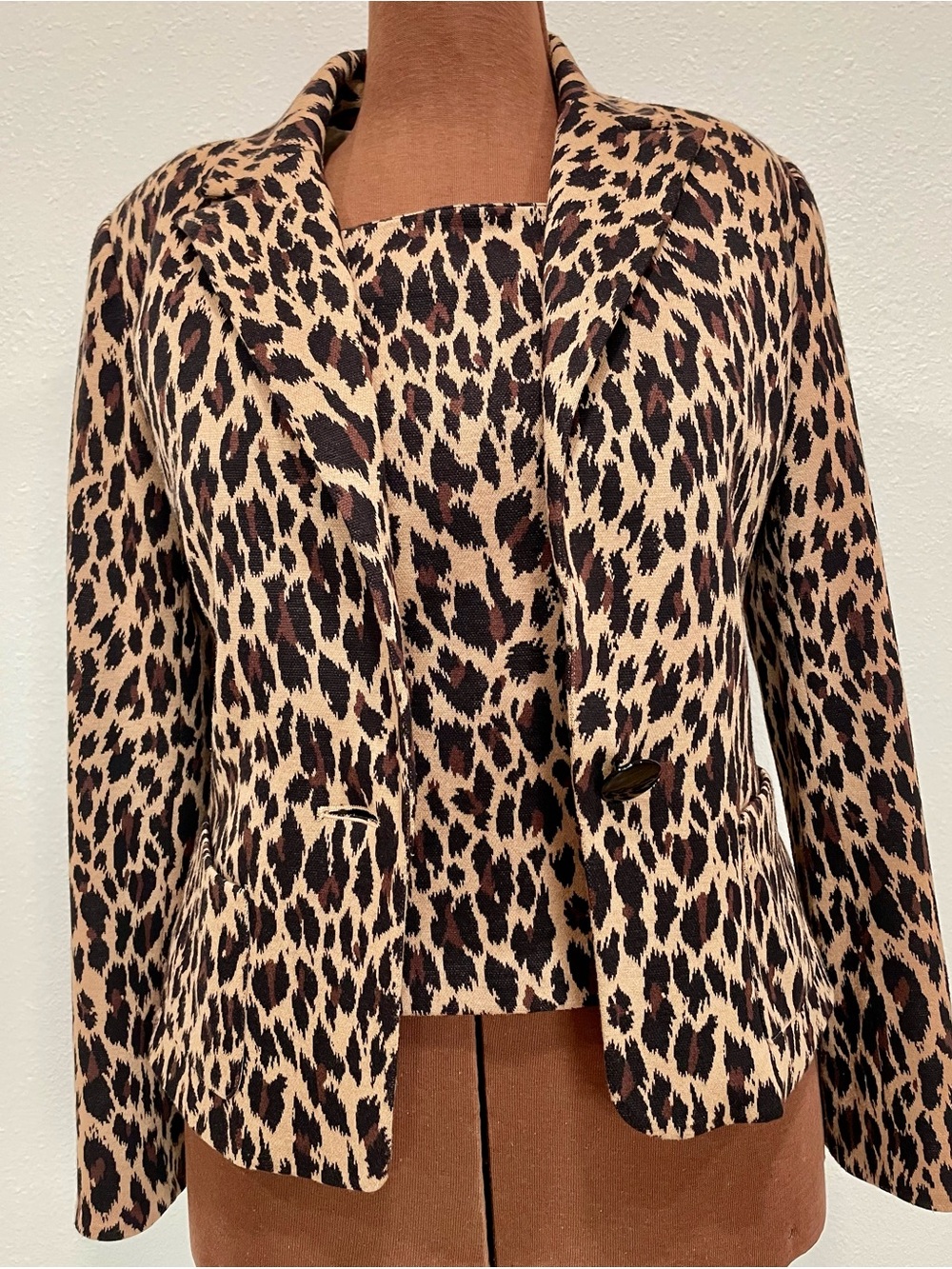 Vintage Two-piece Leopard Print Women's Blazer Jacket with Top - Tan & Black